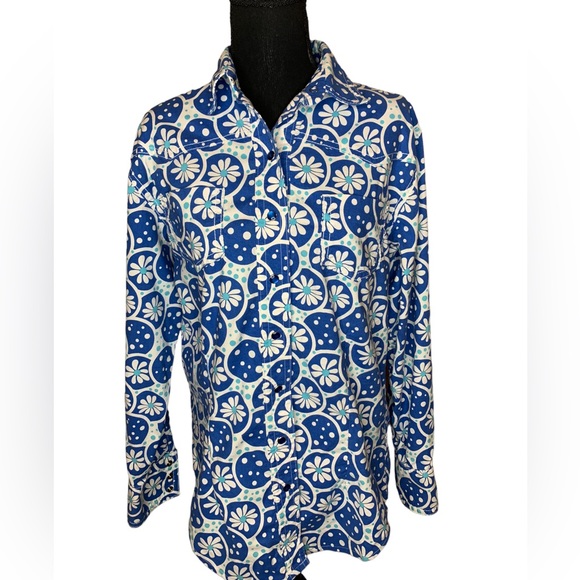 Blue Floral Western Shirt - Picture 1 of 10